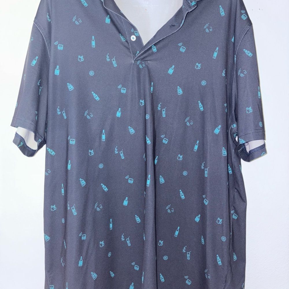 Southern Tide Charcoal and Teal Patterned Men's Shirt